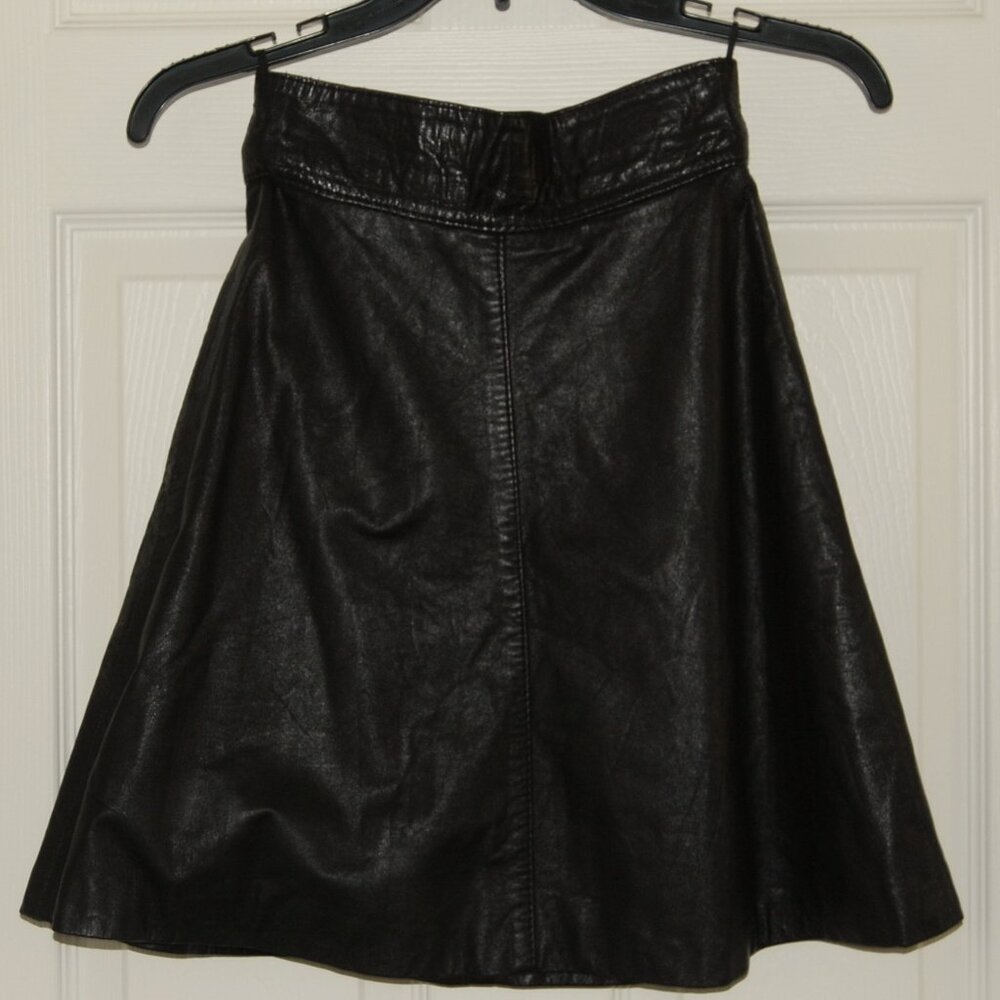 NEW Vintage 70s A-Line Genuine Leather Mini Skirt with Lining, XS/S (24" Waist)